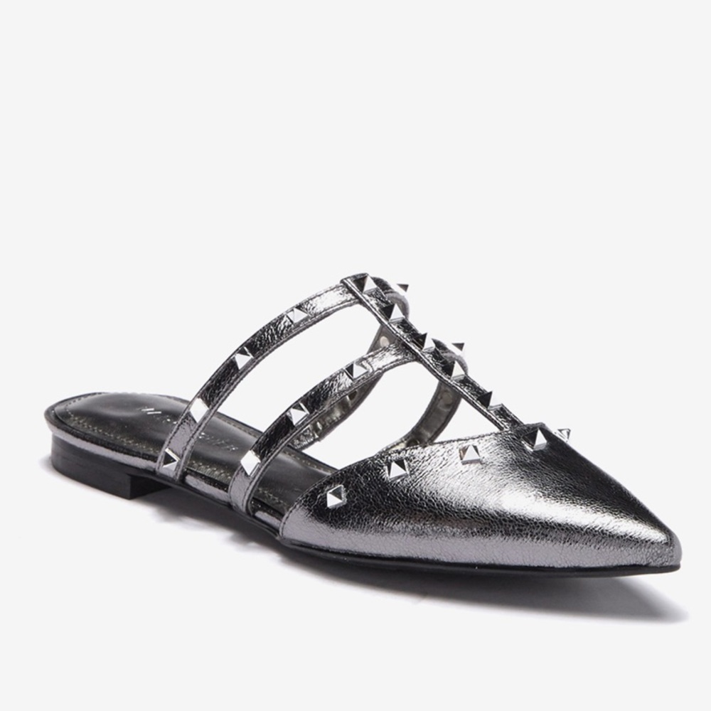 Marc Fisher Amazie Metallic Silver Studded Caged Mule Pointed Toe Flats 9.5